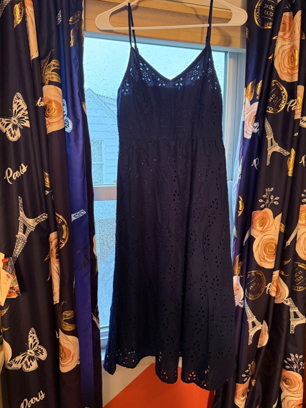 Old Navy Navy Eyelet Maxi Dress with Spaghetti Straps